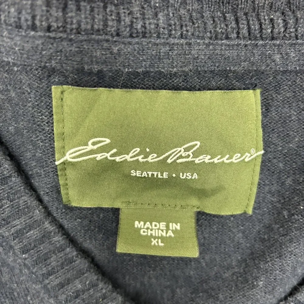 Eddie Bauer Sweater Mens XL Navy Blue Long Sleeve Cotton Cashmere‎ Pullover - Picture 2 of 7